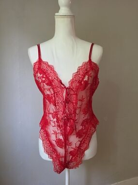 Vintage Victoria's Secret Gold Label Red Lace Teddy